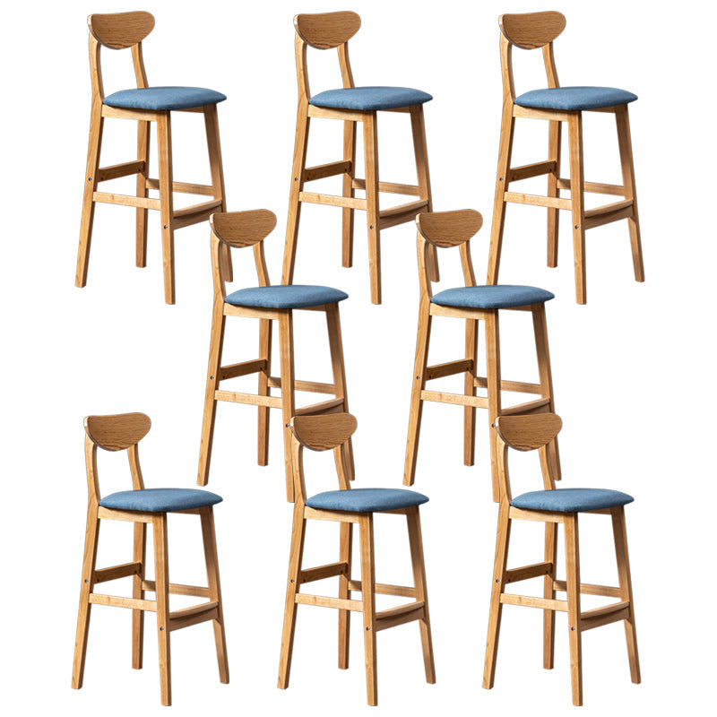 Modern Rubberwood Indoor Bar Stools Natural Finish with Backrest Sky Blue 8 Piece Set Clearhalo 'Bar Furniture' 'Bar Stools' 'bar_stools' 'furn' 'furn_bar_stools' 'Furniture' 'Kitchen & Dining Furniture' 7734285