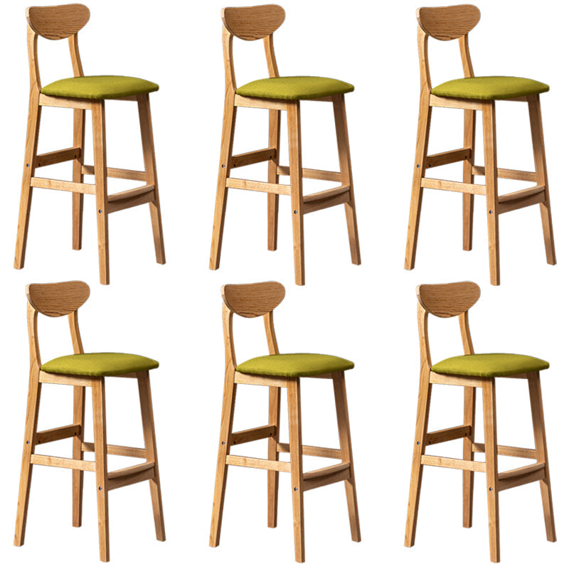 Modern Rubberwood Indoor Bar Stools Natural Finish with Backrest Green 6 Piece Set Clearhalo 'Bar Furniture' 'Bar Stools' 'bar_stools' 'furn' 'furn_bar_stools' 'Furniture' 'Kitchen & Dining Furniture' 7734289