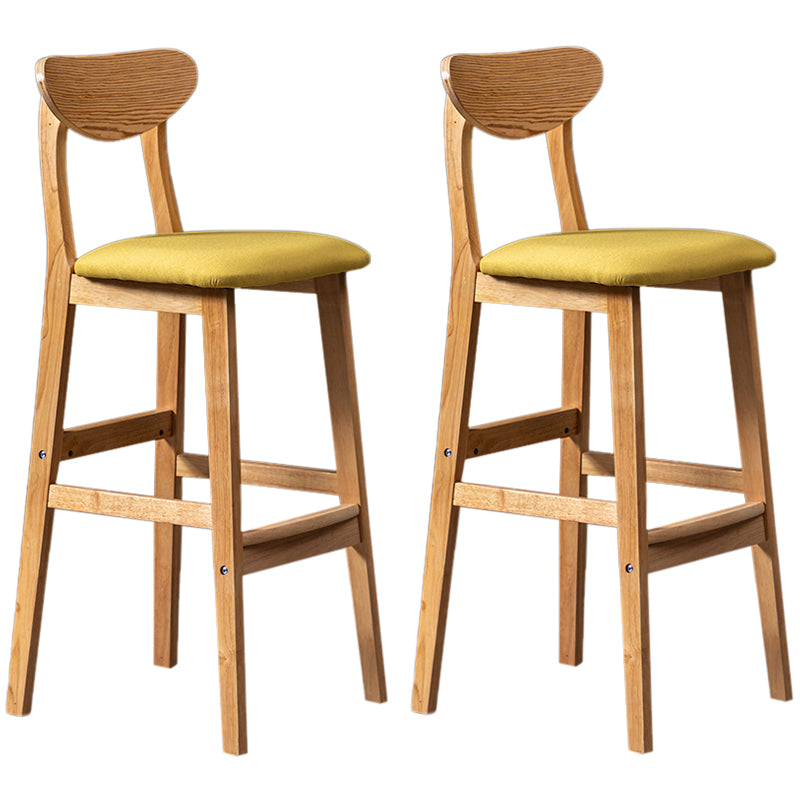Modern Rubberwood Indoor Bar Stools Natural Finish with Backrest Light Yellow 2 Piece Set Clearhalo 'Bar Furniture' 'Bar Stools' 'bar_stools' 'furn' 'furn_bar_stools' 'Furniture' 'Kitchen & Dining Furniture' 7734292