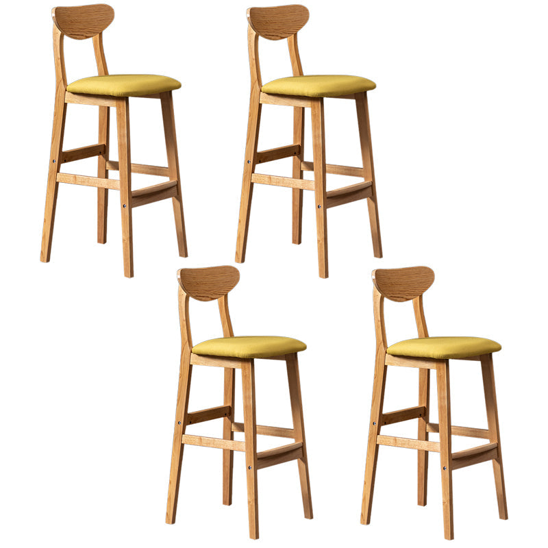 Modern Rubberwood Indoor Bar Stools Natural Finish with Backrest Light Yellow 4 Piece Set Clearhalo 'Bar Furniture' 'Bar Stools' 'bar_stools' 'furn' 'furn_bar_stools' 'Furniture' 'Kitchen & Dining Furniture' 7734293