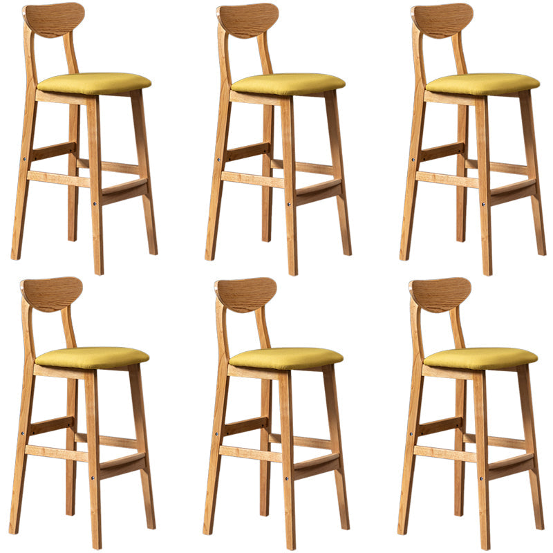 Modern Rubberwood Indoor Bar Stools Natural Finish with Backrest Light Yellow 6 Piece Set Clearhalo 'Bar Furniture' 'Bar Stools' 'bar_stools' 'furn' 'furn_bar_stools' 'Furniture' 'Kitchen & Dining Furniture' 7734294