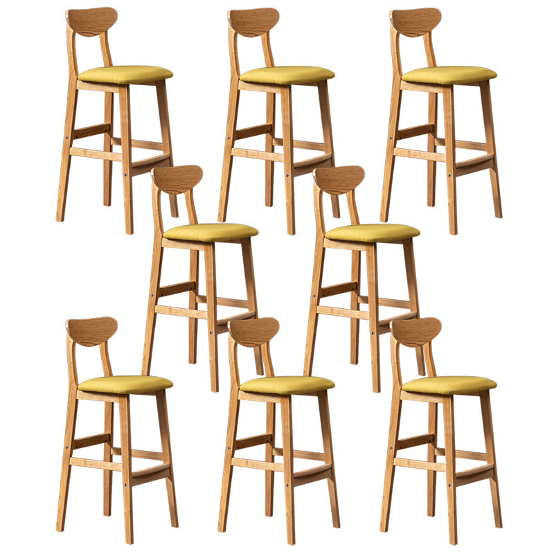 Modern Rubberwood Indoor Bar Stools Natural Finish with Backrest Light Yellow 8 Piece Set Clearhalo 'Bar Furniture' 'Bar Stools' 'bar_stools' 'furn' 'furn_bar_stools' 'Furniture' 'Kitchen & Dining Furniture' 7734295
