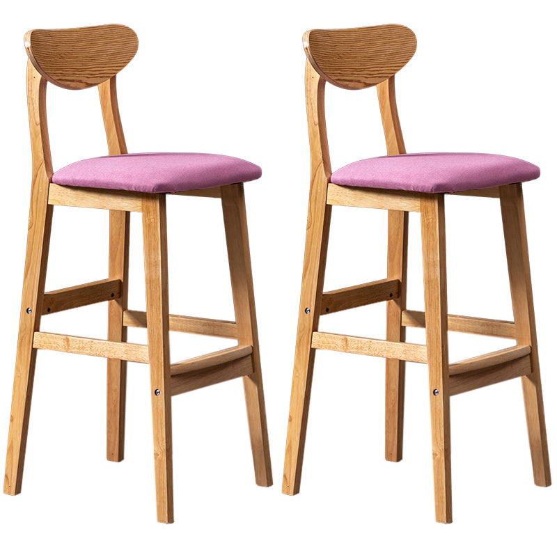 Modern Rubberwood Indoor Bar Stools Natural Finish with Backrest Rose Pink 2 Piece Set Clearhalo 'Bar Furniture' 'Bar Stools' 'bar_stools' 'furn' 'furn_bar_stools' 'Furniture' 'Kitchen & Dining Furniture' 7734302