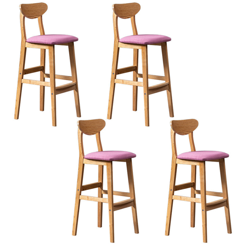 Modern Rubberwood Indoor Bar Stools Natural Finish with Backrest Rose Pink 4 Piece Set Clearhalo 'Bar Furniture' 'Bar Stools' 'bar_stools' 'furn' 'furn_bar_stools' 'Furniture' 'Kitchen & Dining Furniture' 7734303