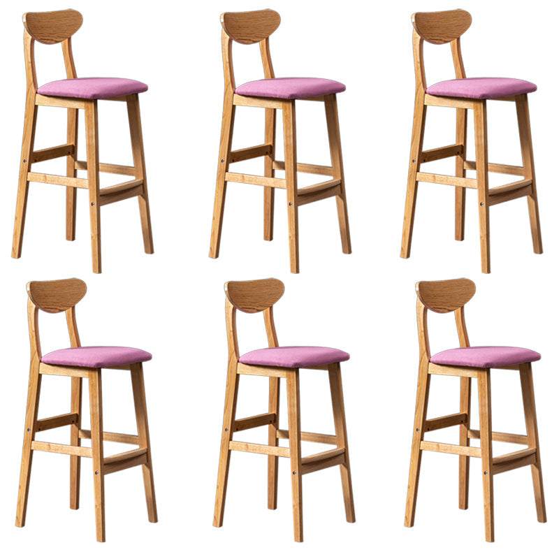 Modern Rubberwood Indoor Bar Stools Natural Finish with Backrest Rose Pink 6 Piece Set Clearhalo 'Bar Furniture' 'Bar Stools' 'bar_stools' 'furn' 'furn_bar_stools' 'Furniture' 'Kitchen & Dining Furniture' 7734304