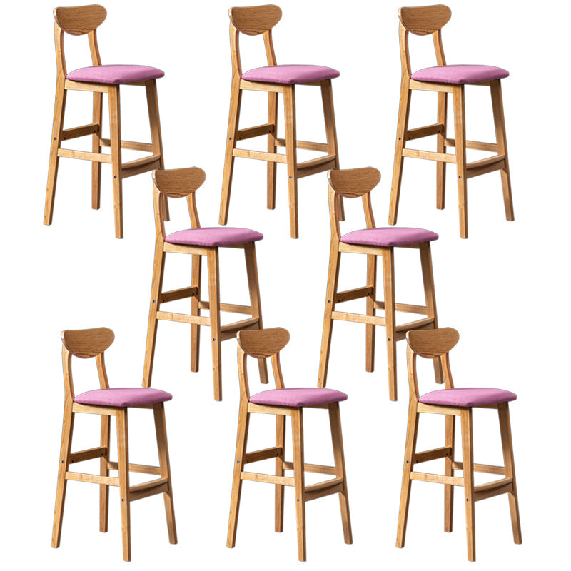 Modern Rubberwood Indoor Bar Stools Natural Finish with Backrest Rose Pink 8 Piece Set Clearhalo 'Bar Furniture' 'Bar Stools' 'bar_stools' 'furn' 'furn_bar_stools' 'Furniture' 'Kitchen & Dining Furniture' 7734305