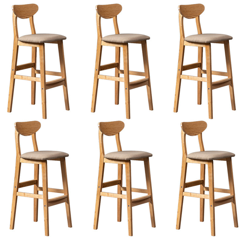 Modern Rubberwood Indoor Bar Stools Natural Finish with Backrest Beige 6 Piece Set Clearhalo 'Bar Furniture' 'Bar Stools' 'bar_stools' 'furn' 'furn_bar_stools' 'Furniture' 'Kitchen & Dining Furniture' 7734309