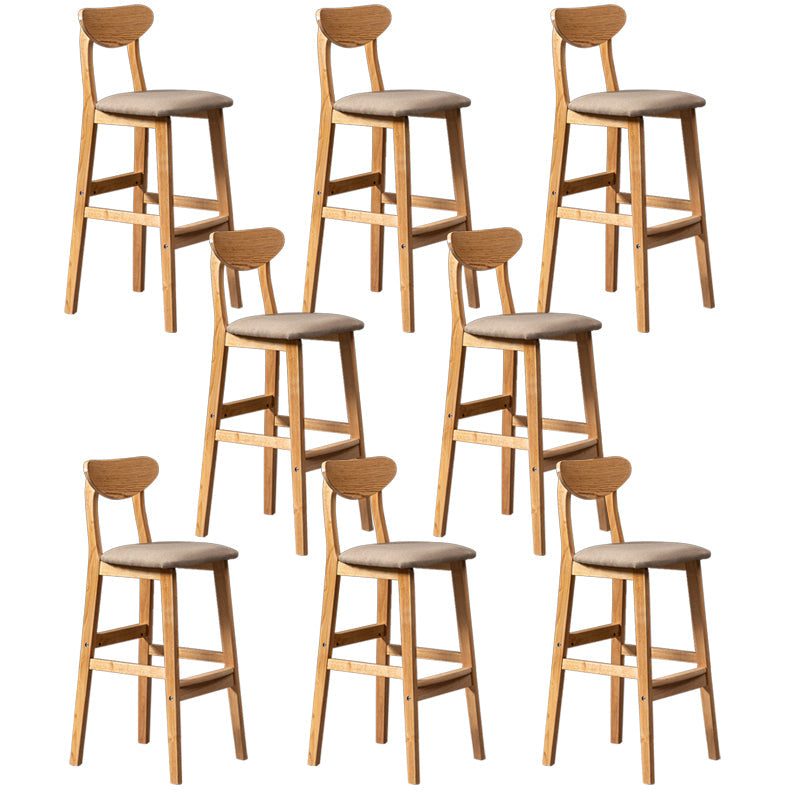 Modern Rubberwood Indoor Bar Stools Natural Finish with Backrest Beige 8 Piece Set Clearhalo 'Bar Furniture' 'Bar Stools' 'bar_stools' 'furn' 'furn_bar_stools' 'Furniture' 'Kitchen & Dining Furniture' 7734310