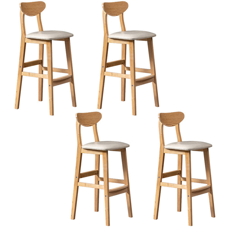 Modern Rubberwood Indoor Bar Stools Natural Finish with Backrest Off-White 4 Piece Set Clearhalo 'Bar Furniture' 'Bar Stools' 'bar_stools' 'furn' 'furn_bar_stools' 'Furniture' 'Kitchen & Dining Furniture' 7734313
