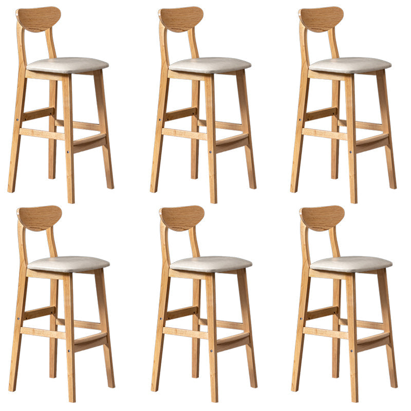 Modern Rubberwood Indoor Bar Stools Natural Finish with Backrest Off-White 6 Piece Set Clearhalo 'Bar Furniture' 'Bar Stools' 'bar_stools' 'furn' 'furn_bar_stools' 'Furniture' 'Kitchen & Dining Furniture' 7734314