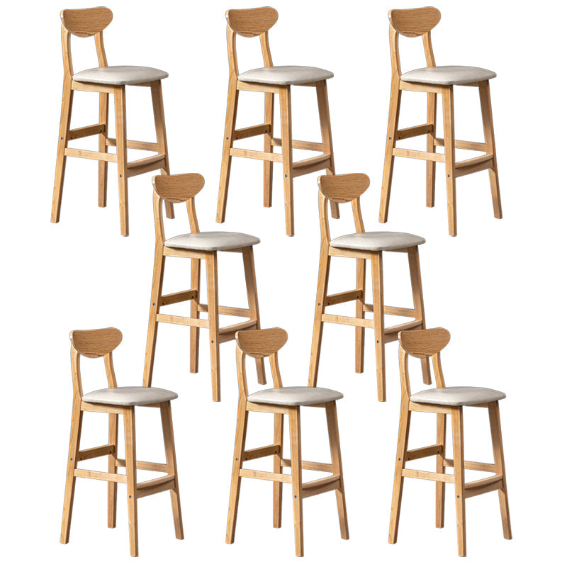 Modern Rubberwood Indoor Bar Stools Natural Finish with Backrest Off-White 8 Piece Set Clearhalo 'Bar Furniture' 'Bar Stools' 'bar_stools' 'furn' 'furn_bar_stools' 'Furniture' 'Kitchen & Dining Furniture' 7734315