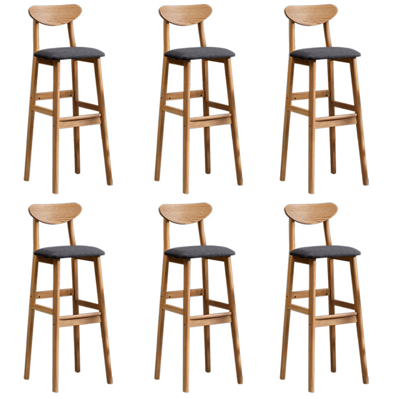 Modern Rubberwood Indoor Bar Stools Natural Finish with Backrest Wood-Grey 6 Piece Set Clearhalo 'Bar Furniture' 'Bar Stools' 'bar_stools' 'furn' 'furn_bar_stools' 'Furniture' 'Kitchen & Dining Furniture' 7734319