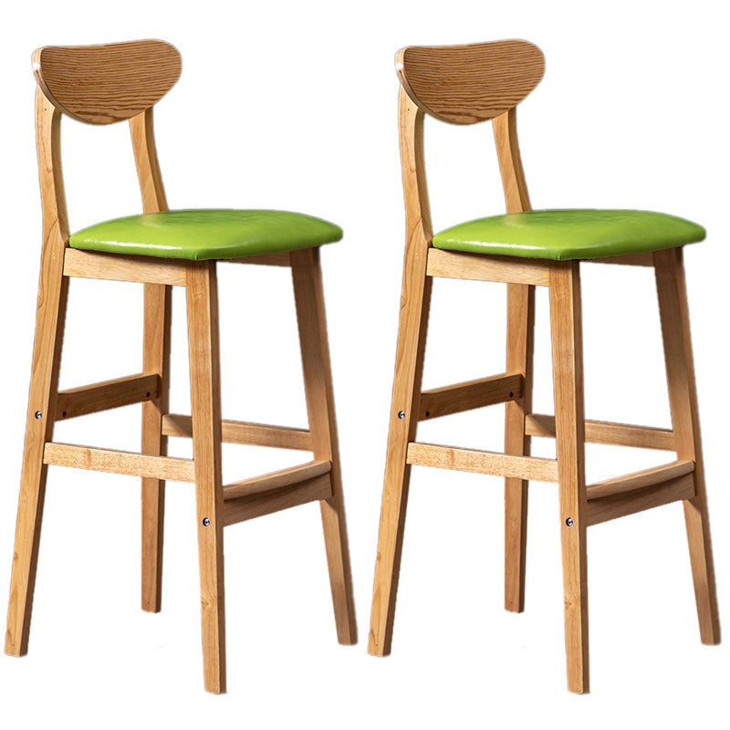 Modern Rubberwood Indoor Bar Stools Natural Finish with Backrest Light Grass Green 2 Piece Set Clearhalo 'Bar Furniture' 'Bar Stools' 'bar_stools' 'furn' 'furn_bar_stools' 'Furniture' 'Kitchen & Dining Furniture' 7734322