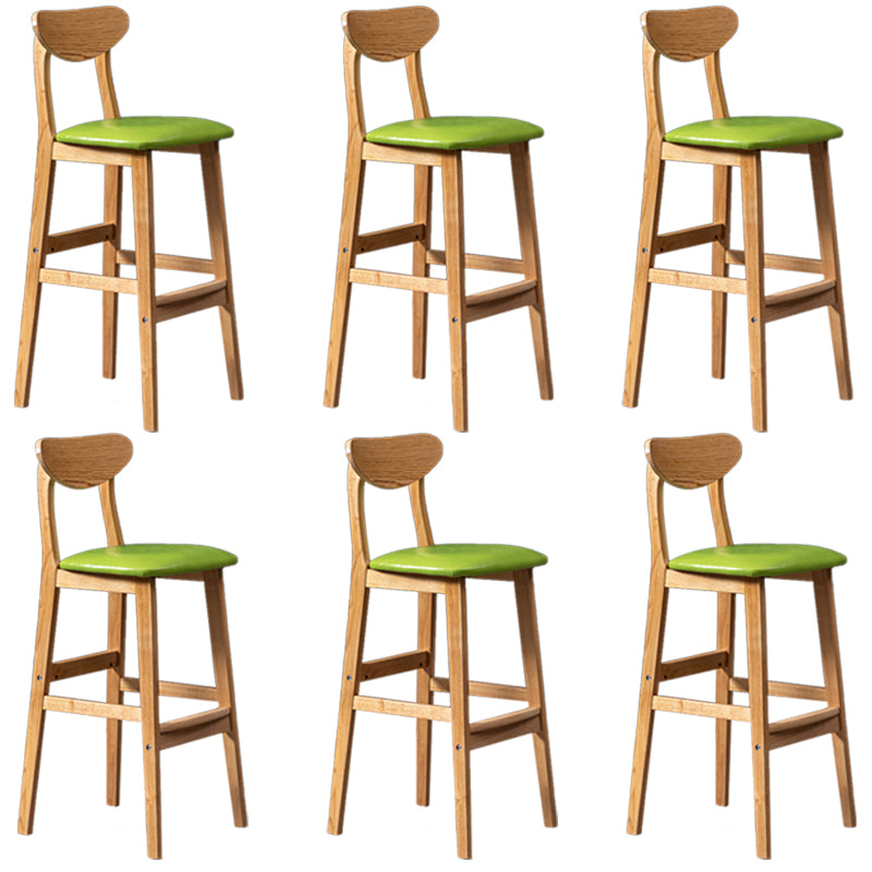 Modern Rubberwood Indoor Bar Stools Natural Finish with Backrest Light Grass Green 6 Piece Set Clearhalo 'Bar Furniture' 'Bar Stools' 'bar_stools' 'furn' 'furn_bar_stools' 'Furniture' 'Kitchen & Dining Furniture' 7734324