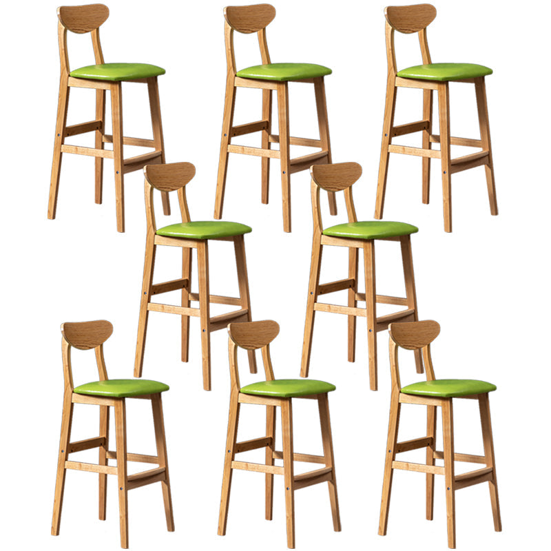 Modern Rubberwood Indoor Bar Stools Natural Finish with Backrest Light Grass Green 8 Piece Set Clearhalo 'Bar Furniture' 'Bar Stools' 'bar_stools' 'furn' 'furn_bar_stools' 'Furniture' 'Kitchen & Dining Furniture' 7734325