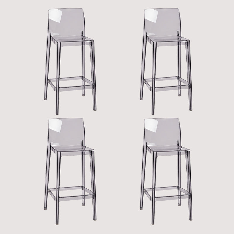 Contemporary Plastic Transparent Backrest Counter High Stool with 4 Legs