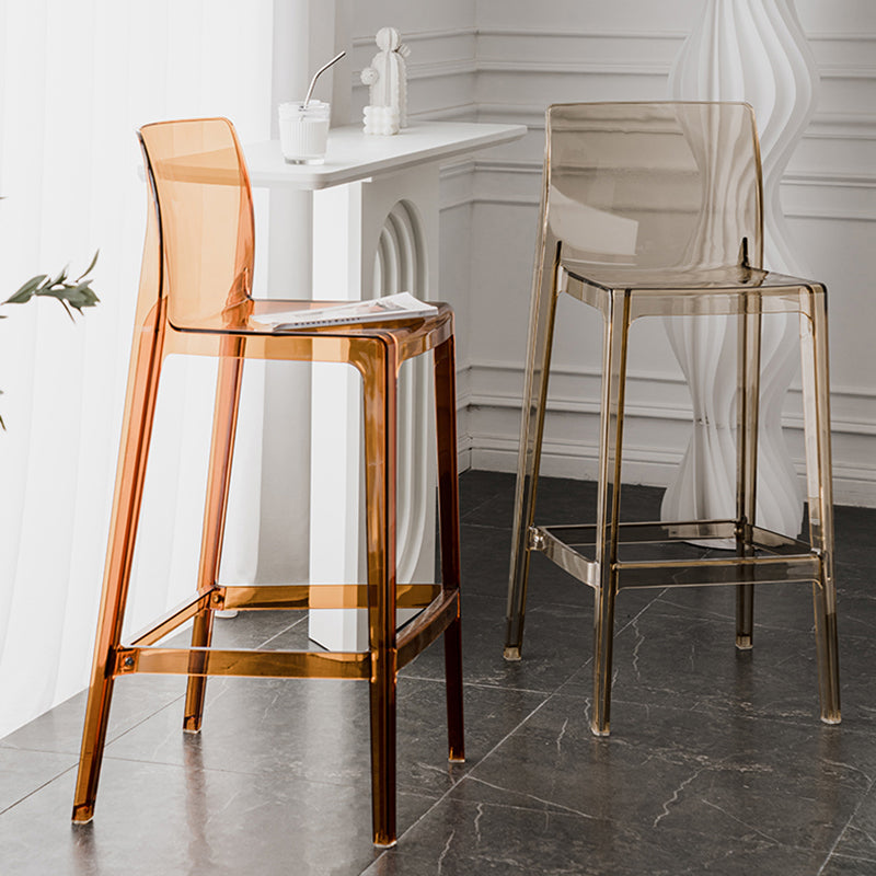 Contemporary Plastic Transparent Backrest Counter High Stool with 4 Legs