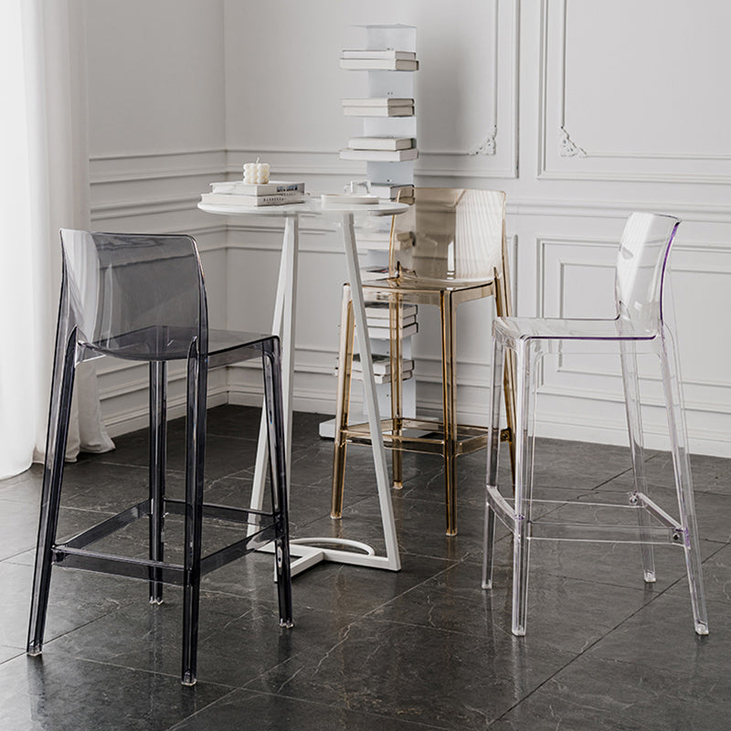 Contemporary Plastic Transparent Backrest Counter High Stool with 4 Legs