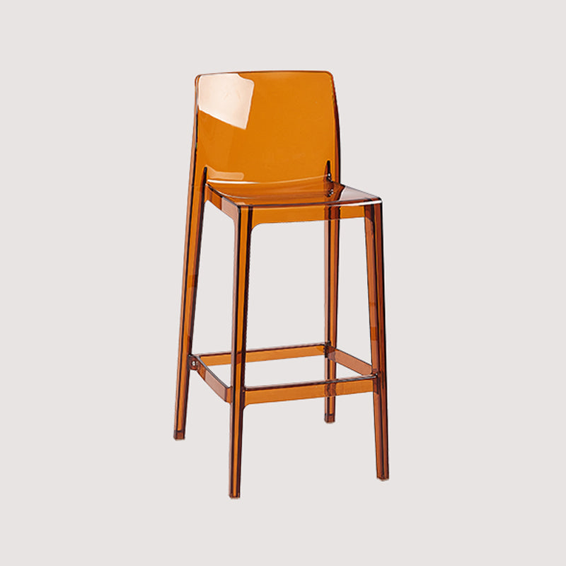 Contemporary Plastic Transparent Backrest Counter High Stool with 4 Legs