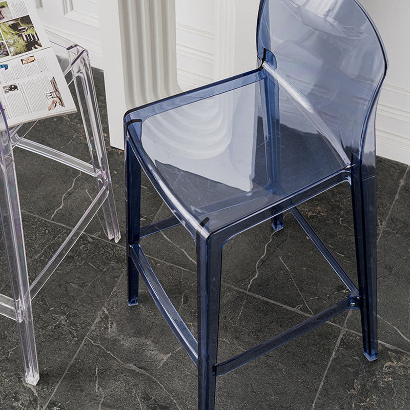 Contemporary Plastic Transparent Backrest Counter High Stool with 4 Legs