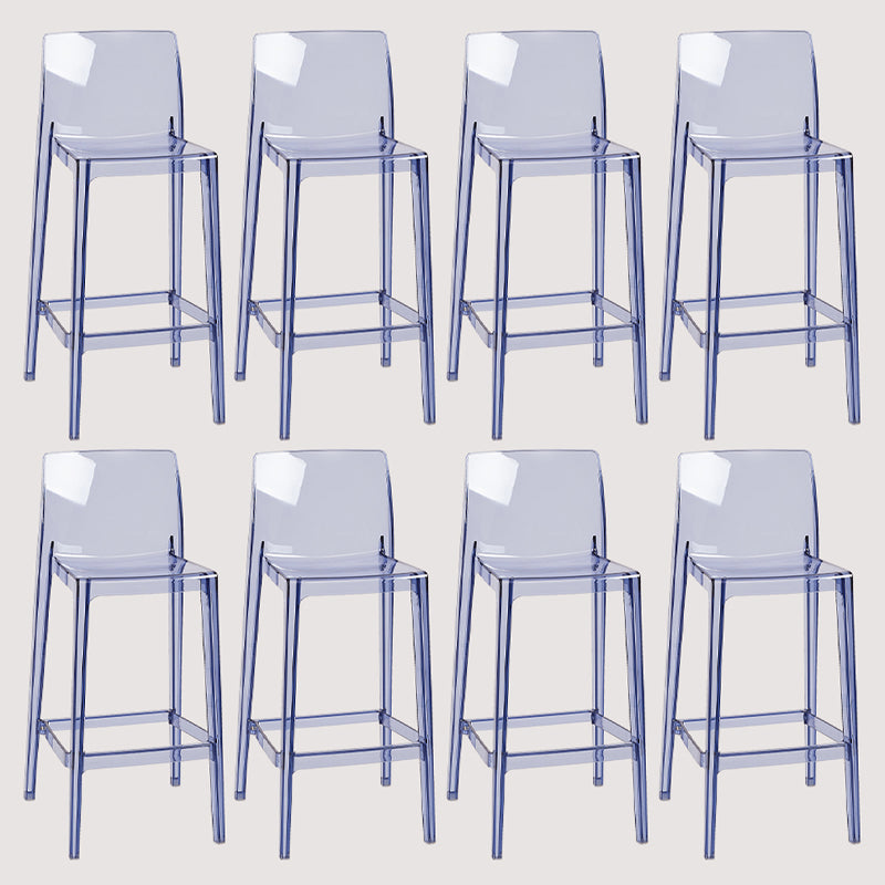 Contemporary Plastic Transparent Backrest Counter High Stool with 4 Legs