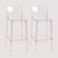Contemporary Plastic Transparent Backrest Counter High Stool with 4 Legs
