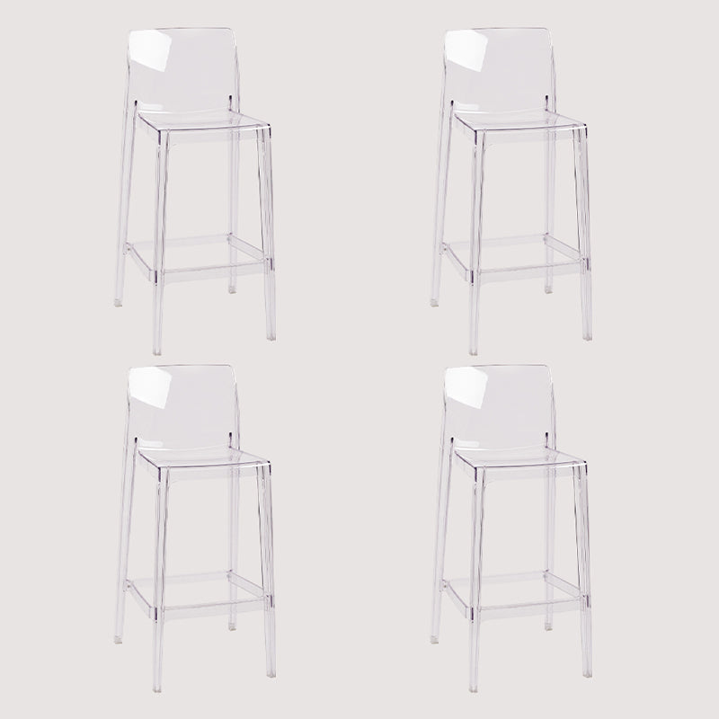 Contemporary Plastic Transparent Backrest Counter High Stool with 4 Legs