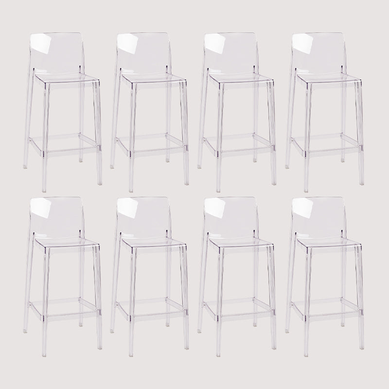 Contemporary Plastic Transparent Backrest Counter High Stool with 4 Legs