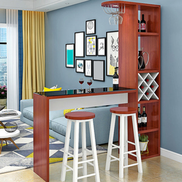 Contemporary Glass Top Rectangle Bar Table for Kitchen Dining Room Red Brown Without Chairs Clearhalo 'Bar Furniture' 'Bar Tables' 'bar_tables' 'furn' 'furn_bar_tables' 'Furniture' 'Kitchen & Dining Furniture' 7734797
