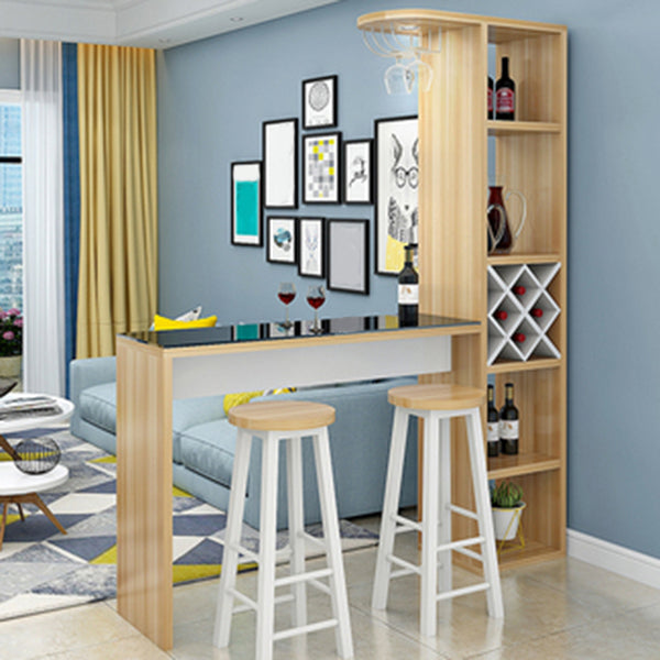 Contemporary Glass Top Rectangle Bar Table for Kitchen Dining Room Light Walnut Without Chairs Clearhalo 'Bar Furniture' 'Bar Tables' 'bar_tables' 'furn' 'furn_bar_tables' 'Furniture' 'Kitchen & Dining Furniture' 7734799