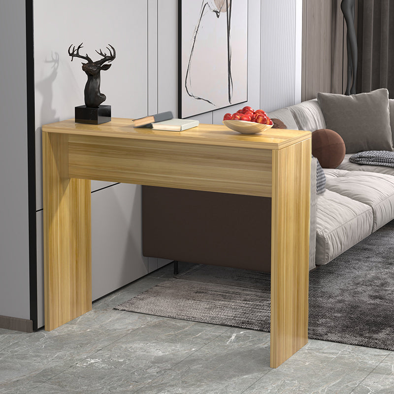 Contemporary Rectangle Double Pedestal Bar Table for Kitchen Dining Room Light Walnut Without Chairs Clearhalo 'Bar Furniture' 'Bar Tables' 'bar_tables' 'furn' 'furn_bar_tables' 'Furniture' 'Kitchen & Dining Furniture' 7734820