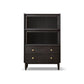 Black Solid Wood Curio Cabinet Modern Glass Doors with Lighting