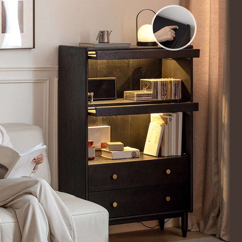 黒い固体のキュリオキャビネット照明付きモダンなガラスのドア