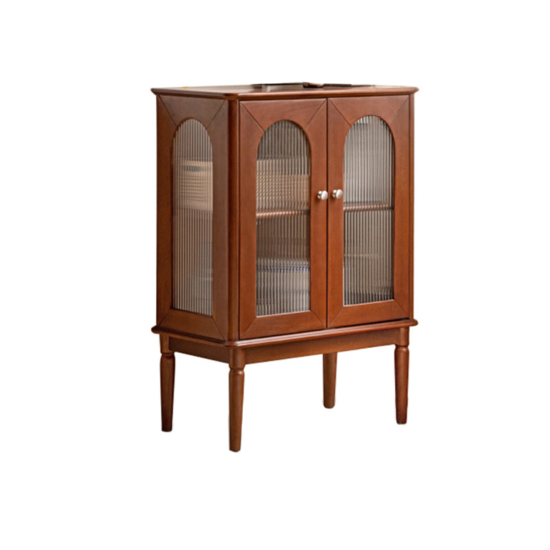 Modern Living Room Curio Cabinet Solid Wood Glass Doors with Lighting