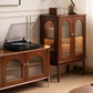 Modern Living Room Curio Cabinet Solid Wood Glass Doors with Lighting