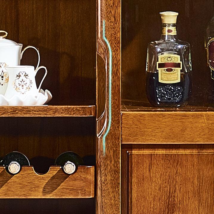 Moderne bruine walnoot vrijstaande wijnhouder met opbergplanken