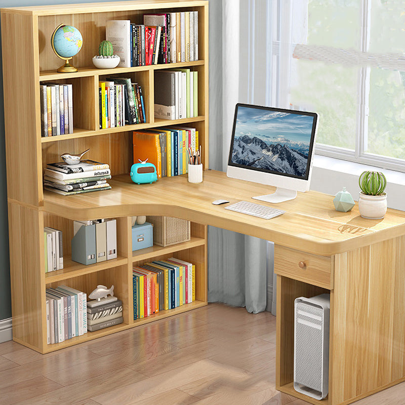 Irregular Shaped Office Laptop Table Wood Writing Desk for Home 63"L x 31.5"W x 63"H Light Walnut Clearhalo 'furn' 'furn_office_desk' 'Furniture' 'Office Desks' 'Office Furniture' 'office_desk' 7735843