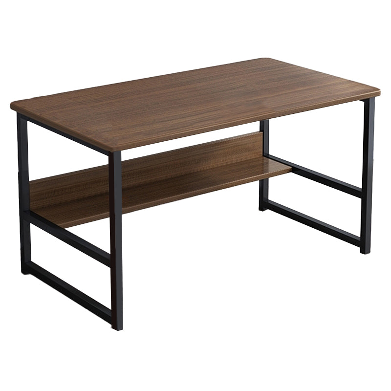 Industrial Rectangular Desk Engineered Wood Writing Desk with Metal Legs Brown Black Shelves Clearhalo 'furn' 'furn_office_desk' 'Furniture' 'Office Desks' 'Office Furniture' 'office_desk' 7735974