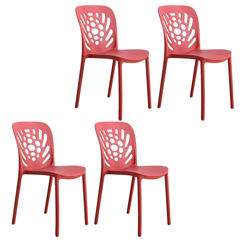 Modern Style Side Chair Plastic Stackable Dining Chair for Dining Room Red 4 Piece Set Clearhalo 'Dining Chairs' 'Dining Tables & Seating' 'dining_chair' 'furn' 'furn_dining_chair' 'Furniture' 'Kitchen & Dining Furniture' 7738335