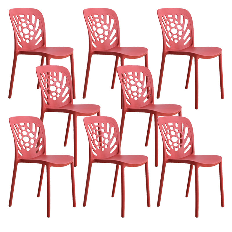 Modern Style Side Chair Plastic Stackable Dining Chair for Dining Room Red 8 Piece Set Clearhalo 'Dining Chairs' 'Dining Tables & Seating' 'dining_chair' 'furn' 'furn_dining_chair' 'Furniture' 'Kitchen & Dining Furniture' 7738337