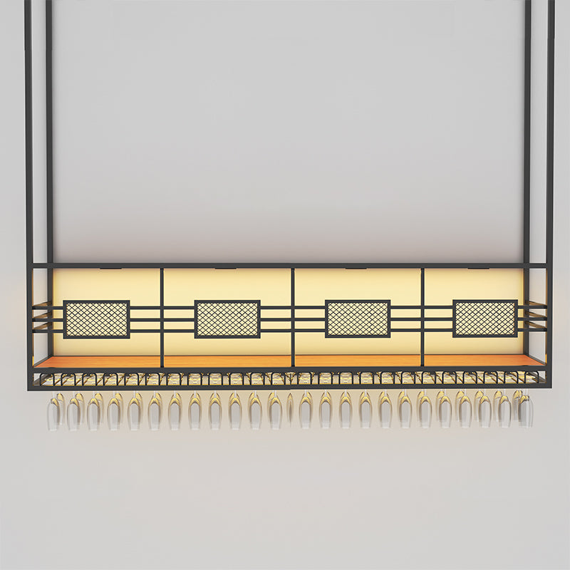 Contemporary Hanging Wine Holder with Glass Holder & Storage Shelf