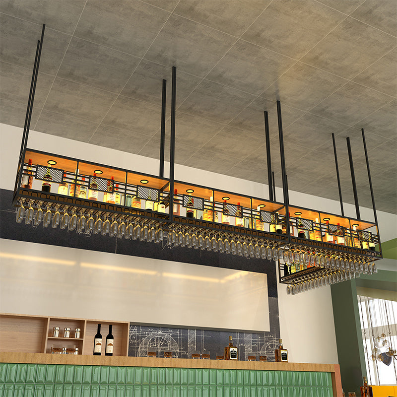 Porta del vino sospeso contemporaneo con supporto di vetro e scaffale