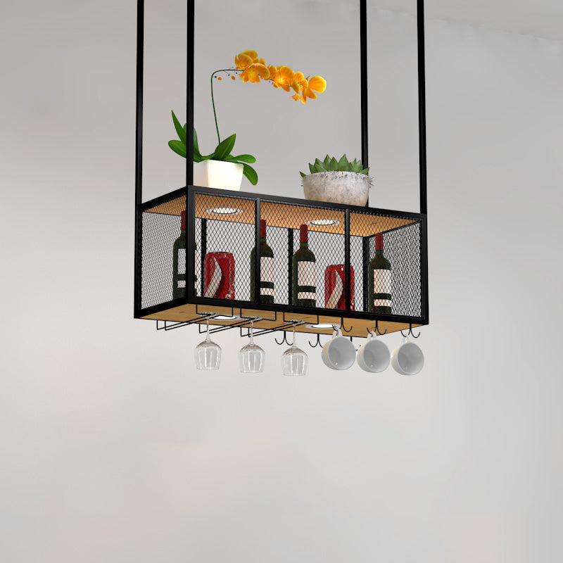 Black Metal Hanging Wine Holder with Glass Holder & Storage Shelf 47"L x 12"W x 31"H Clearhalo 'furn' 'furn_wine_racks' 'Furniture' 'Kitchen & Dining Furniture' 'Wine Racks' 'wine_racks' 7738491