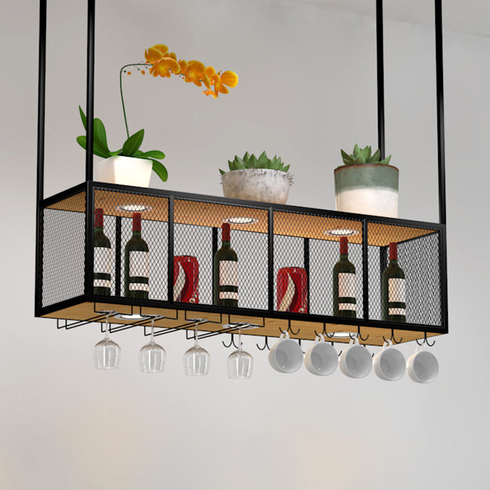 Black Metal Hanging Wine Holder with Glass Holder & Storage Shelf 59"L x 12"W x 31"H Clearhalo 'furn' 'furn_wine_racks' 'Furniture' 'Kitchen & Dining Furniture' 'Wine Racks' 'wine_racks' 7738493