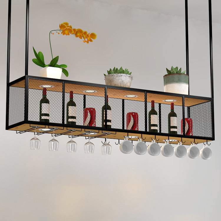 Black Metal Hanging Wine Holder with Glass Holder & Storage Shelf 78.7"L x 11.8"W x 31.5"H Clearhalo 'furn' 'furn_wine_racks' 'Furniture' 'Kitchen & Dining Furniture' 'Wine Racks' 'wine_racks' 7738497