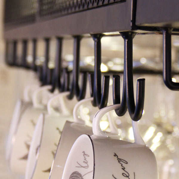 Black Metal Hanging Wine Holder with Glass Holder & Storage Shelf Clearhalo 'furn' 'furn_wine_racks' 'Furniture' 'Kitchen & Dining Furniture' 'Wine Racks' 'wine_racks' 7738502