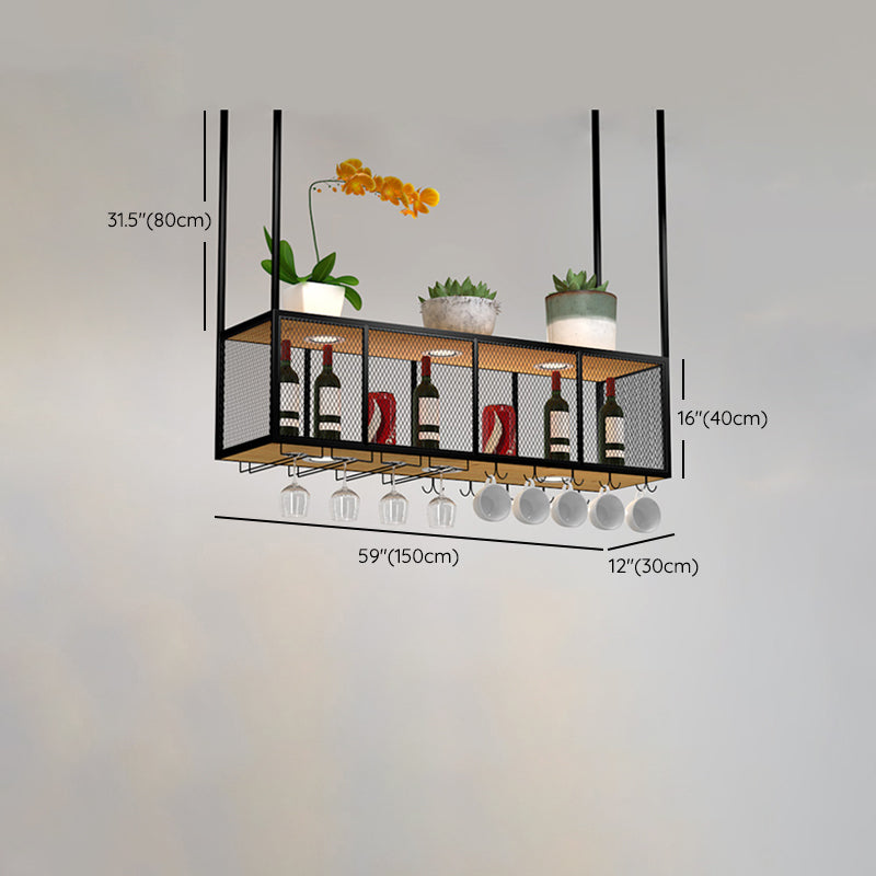 Black Metal Hanging Wine Holder with Glass Holder & Storage Shelf Clearhalo 'furn' 'furn_wine_racks' 'Furniture' 'Kitchen & Dining Furniture' 'Wine Racks' 'wine_racks' 7738507