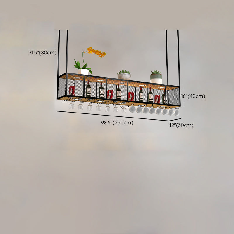 Black Metal Hanging Wine Holder with Glass Holder & Storage Shelf Clearhalo 'furn' 'furn_wine_racks' 'Furniture' 'Kitchen & Dining Furniture' 'Wine Racks' 'wine_racks' 7738511