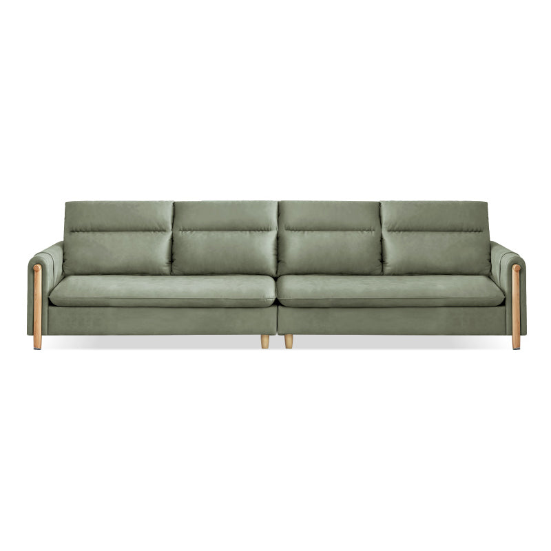 Opslag eigentijdse bank met vierkante arm en genaaid kussen terug