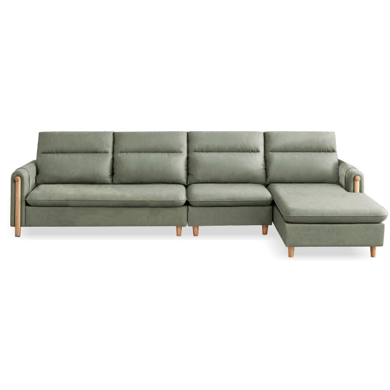 Opslag eigentijdse bank met vierkante arm en genaaid kussen terug